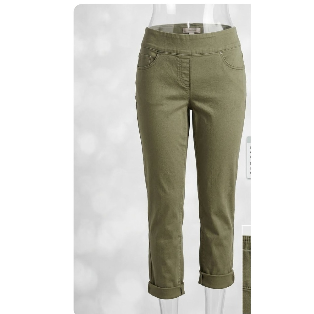 Westbound Petites Olive Green Pull On Cropped Pants Cuffed Hem Size 10P